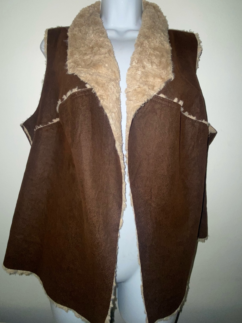 Vintage A.N.A Brown Vest with Cream Shearling Trim